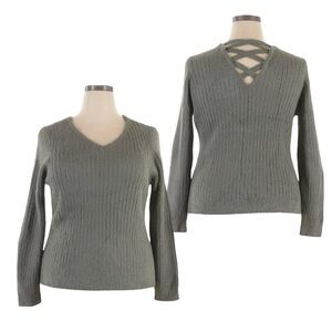 Love Ellie Sweater Size XXL NWOT Sage Green Fuzzy Crisscross Ribbed Knit V-Neck